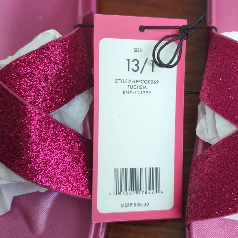 Rampage Fuschia Glitter Criss Cross Flat Slide Sandals Size 13/1